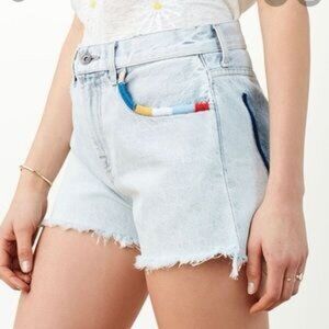 SPLENDID x Margherita Amore Embroidered Frayed Denim Shorts, Size 26